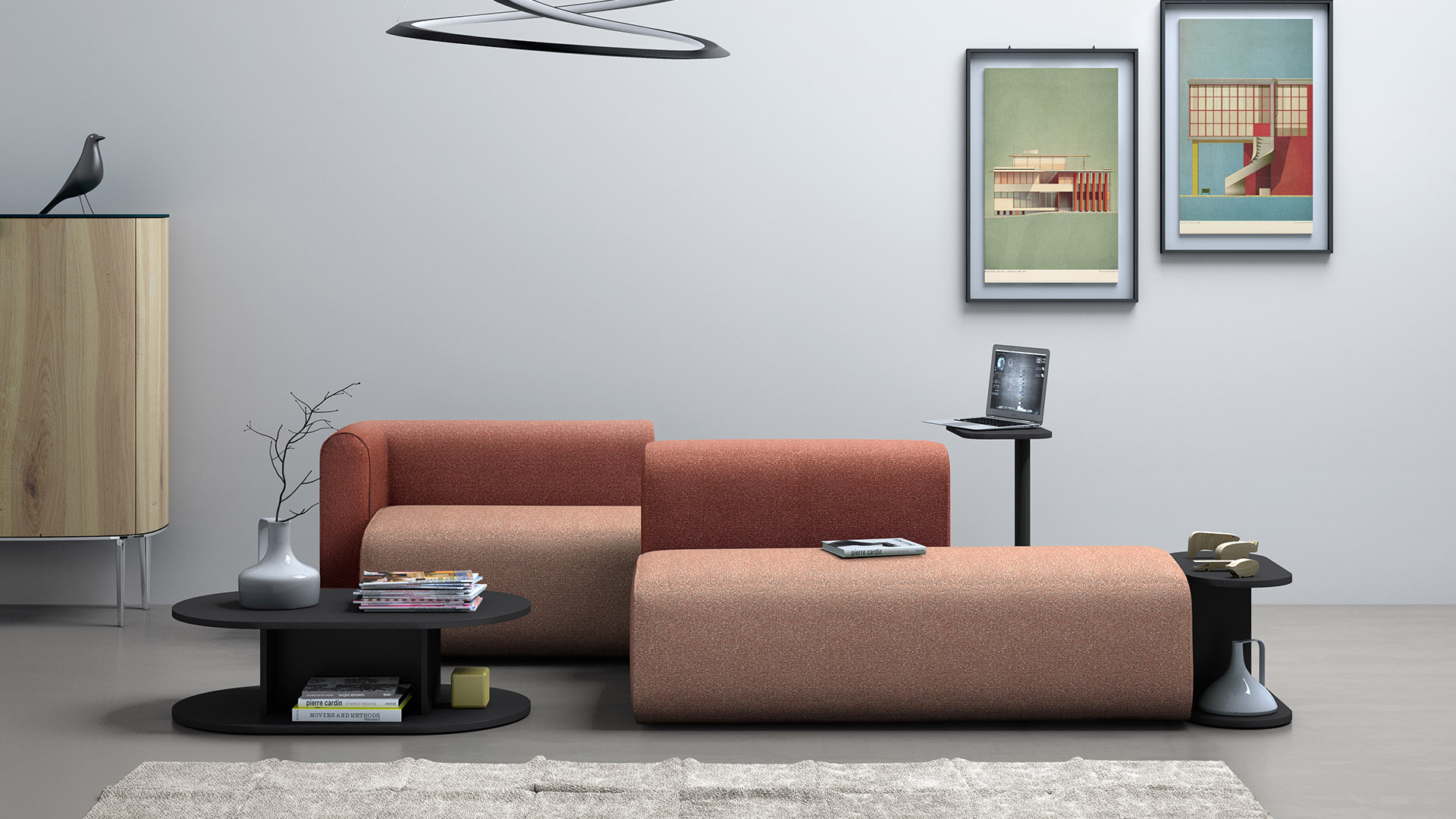 Sofa plus modular pouffes for hall open-space Noa'