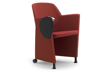 Stacking library armchairs with writing tablet for school and classroom furniture