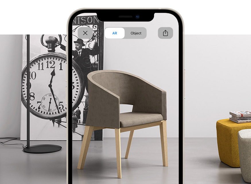 Wooden and metal armchair for restaurant and lunchrooms with augmented reality Reef 4 legs 